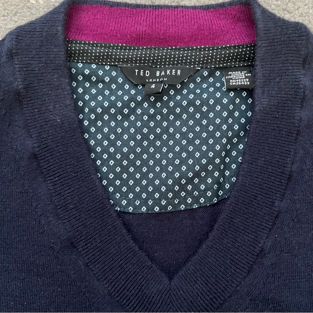 Ted Baker London Navy V-Neck Sweater Wool Silk Cashmere pullover - Picture 4 of 10